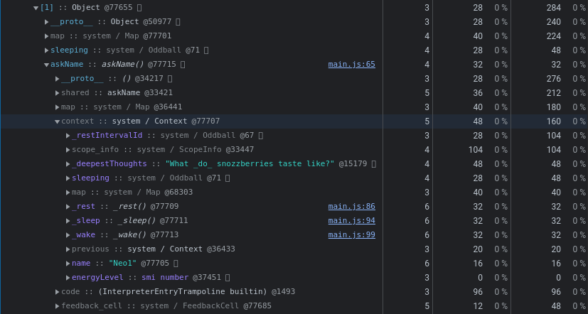 Context values in the function's closure